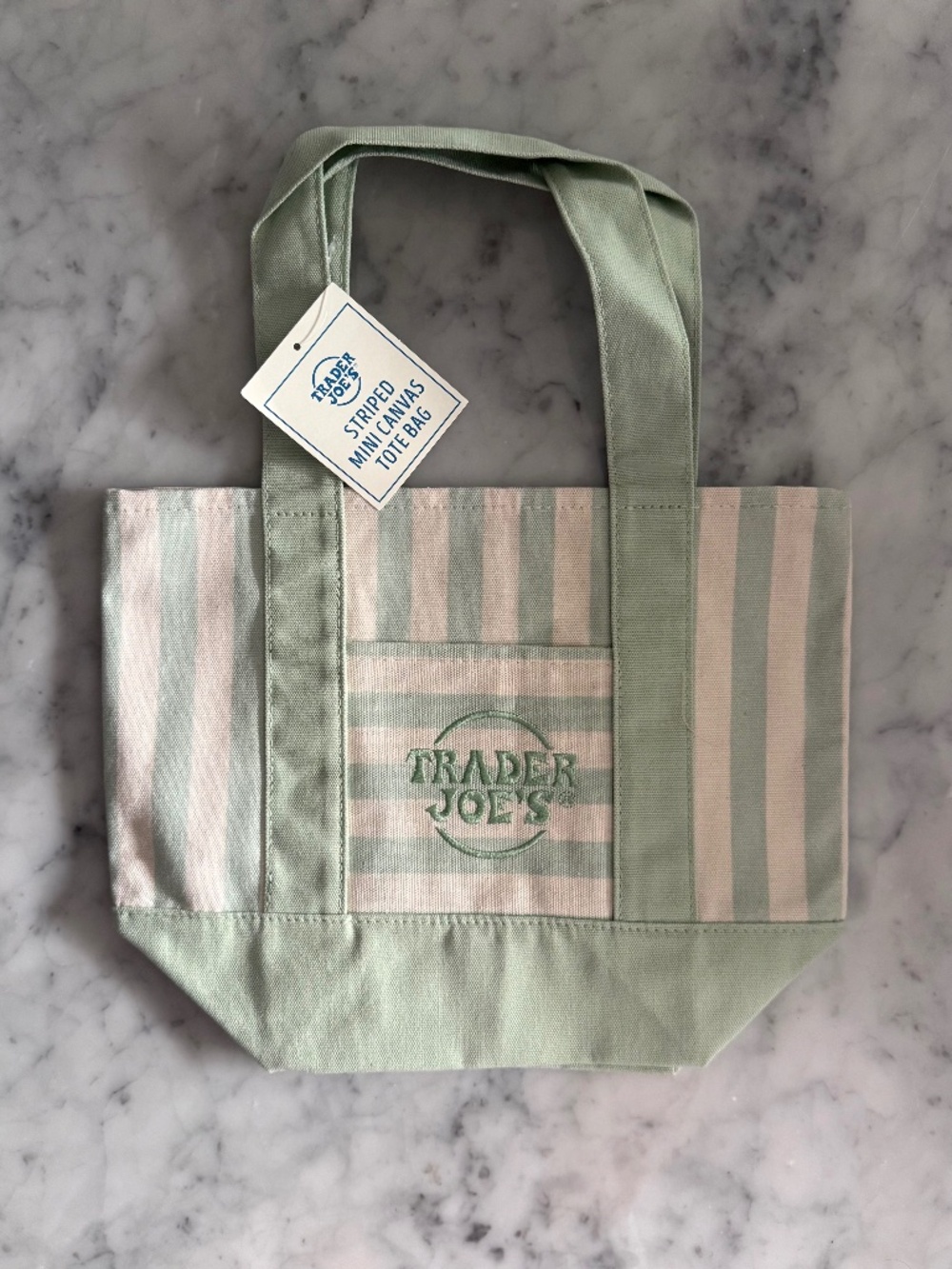 Trader Joe’s Striped Mini Canvas Tote Seafoam Green NWT